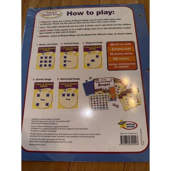Active Minds Activity Folder - Let's Play Colors & Shapes Bingo! Sealed New - Picture 2 of 2